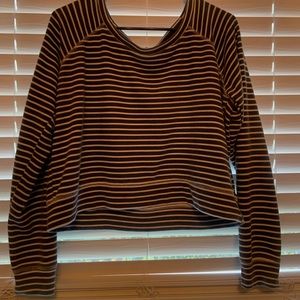 Blue, Striped and Cropped Long Sleeve Shirt